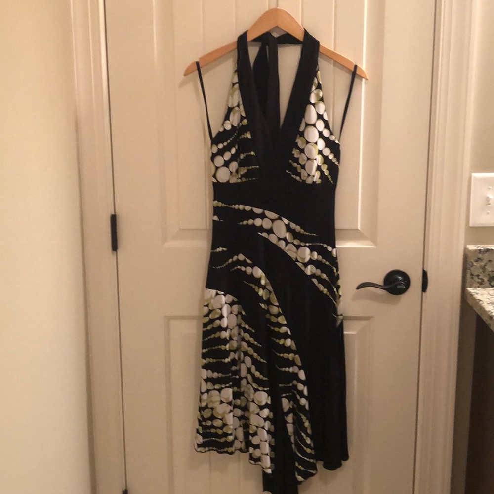 Black, Green & White Halter Dress